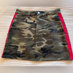 Forever 21 Camo A-Line Mini Skirt with Red Side Panels